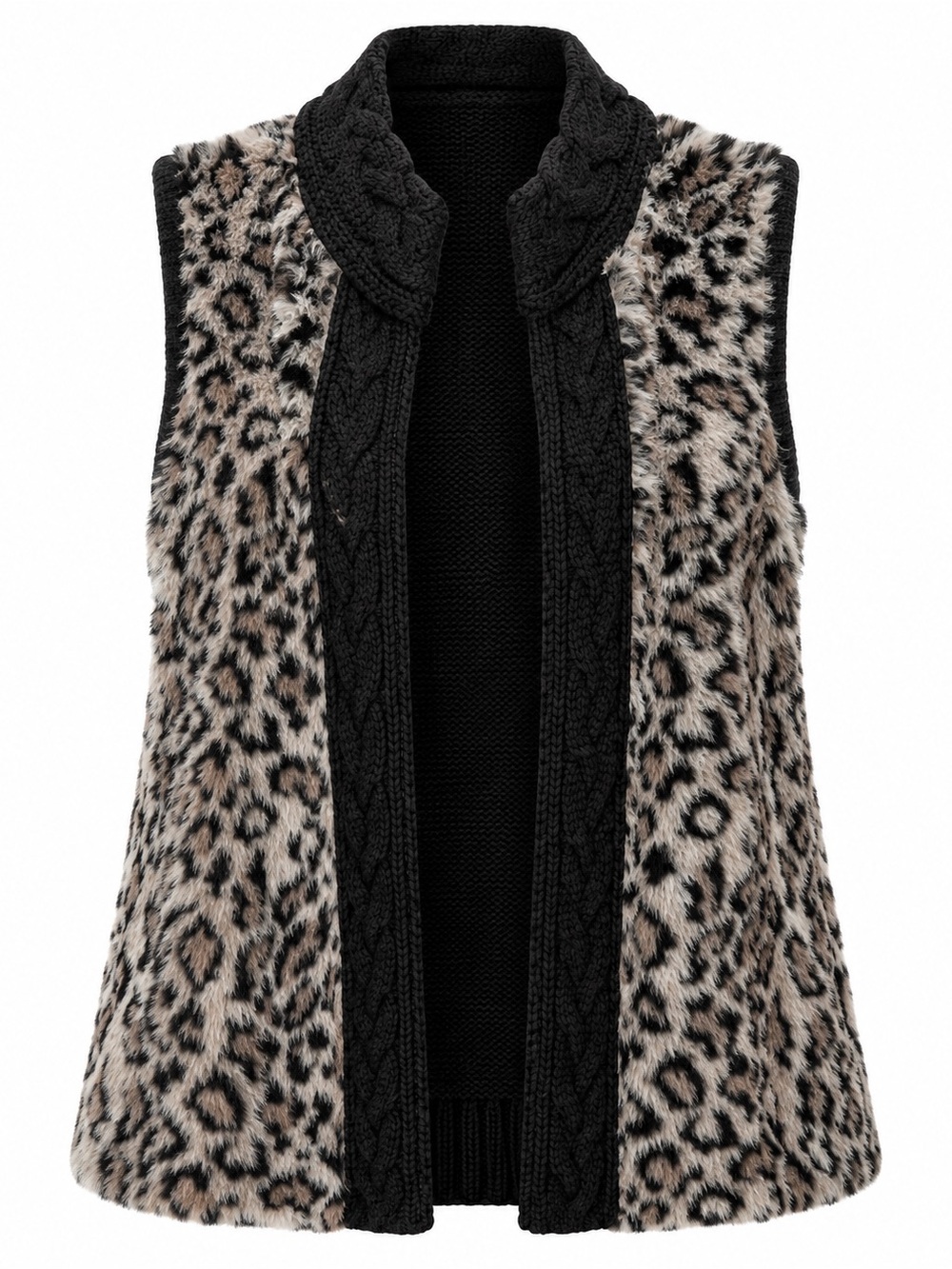 Chicos faux fur leopard print open vest, size 16, Chicos size 3